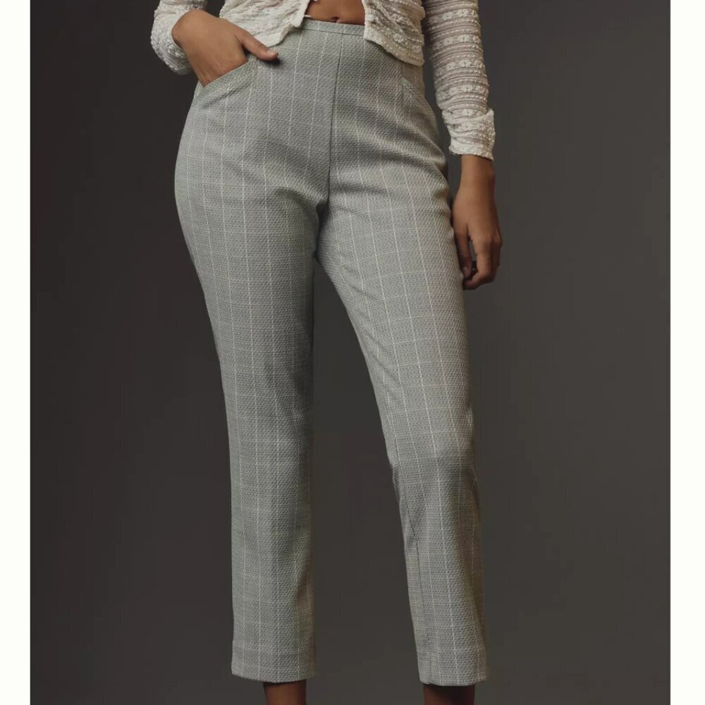 By Anthropologie Skinny Trousers Windowpane 10 Petite Grey Check Career Work